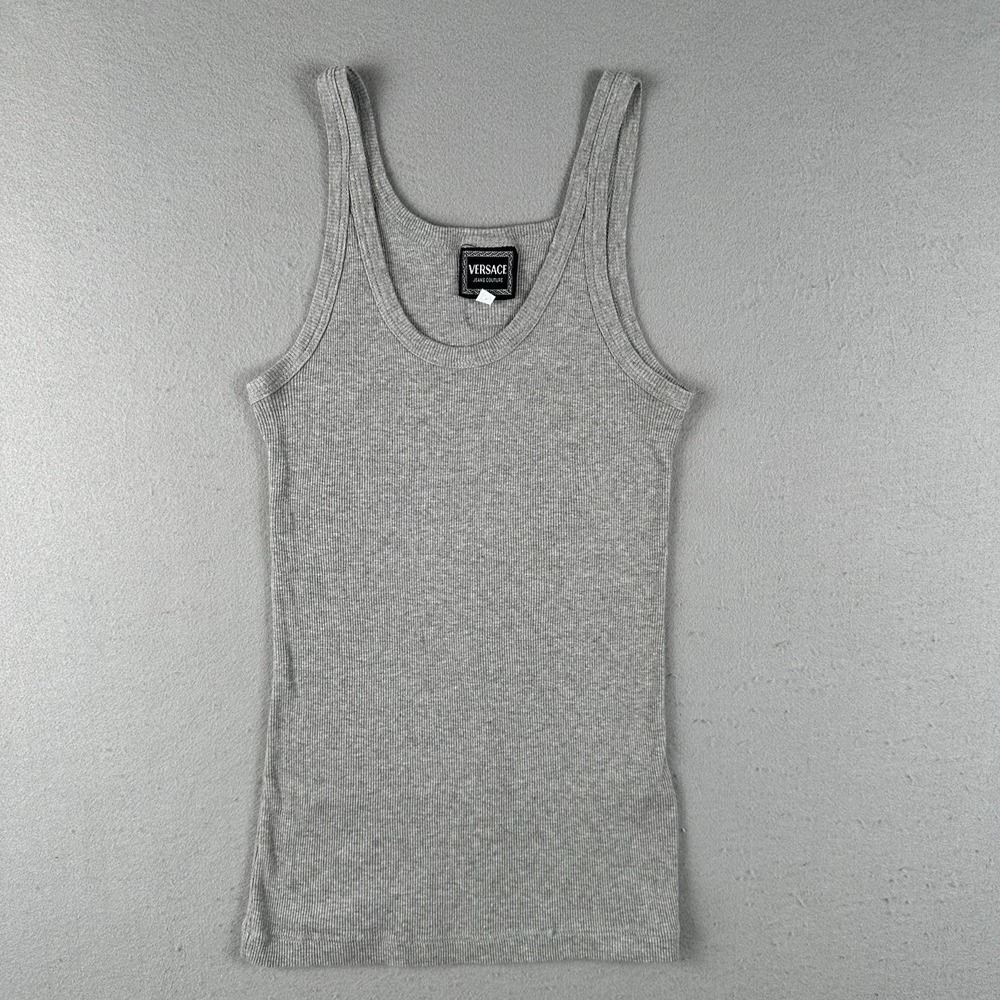 Vtg 90s Versace Jeans Couture Ribbed Tank Top Women's Small Gray